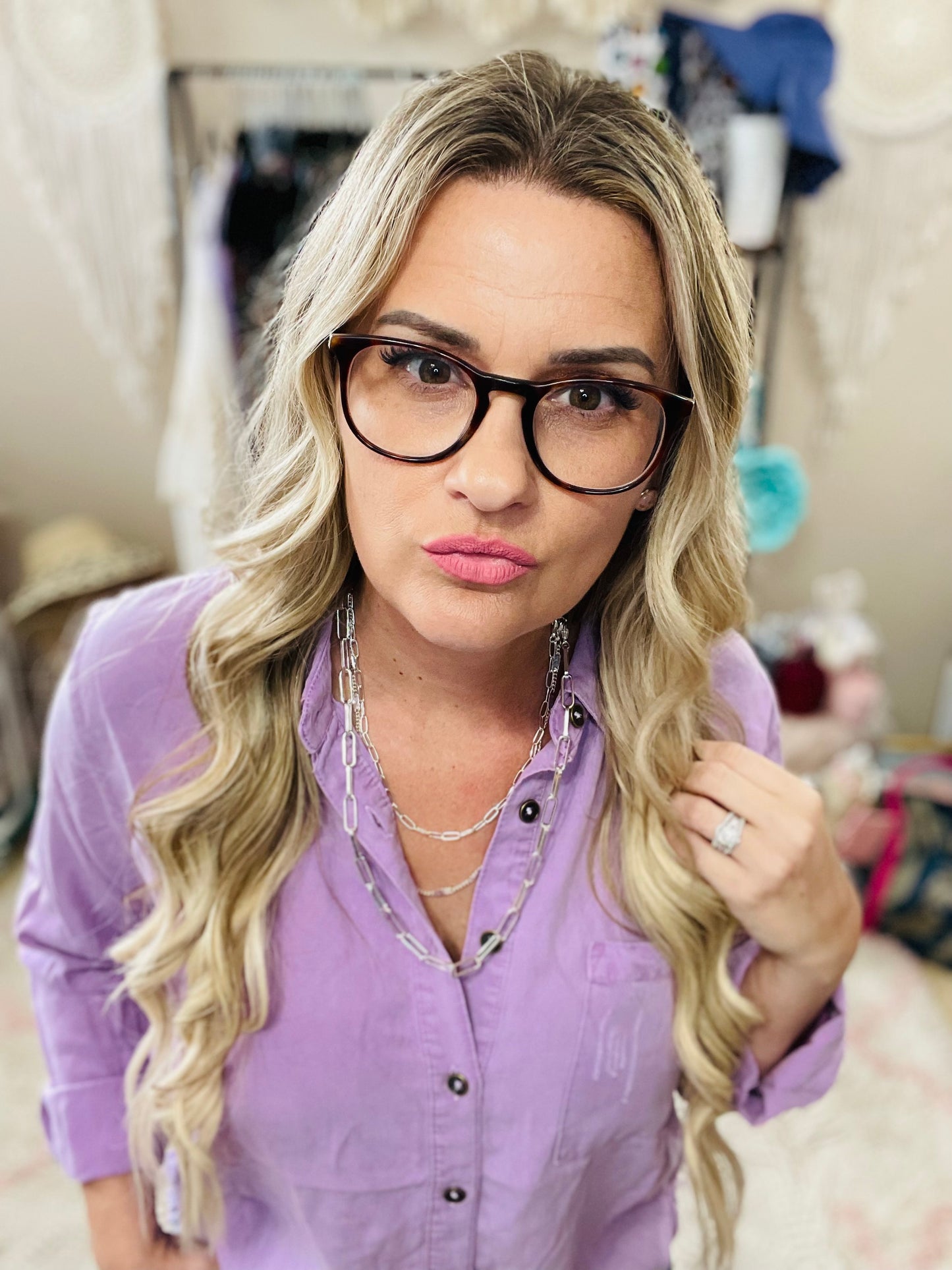 Purple Button Down Distressed Top