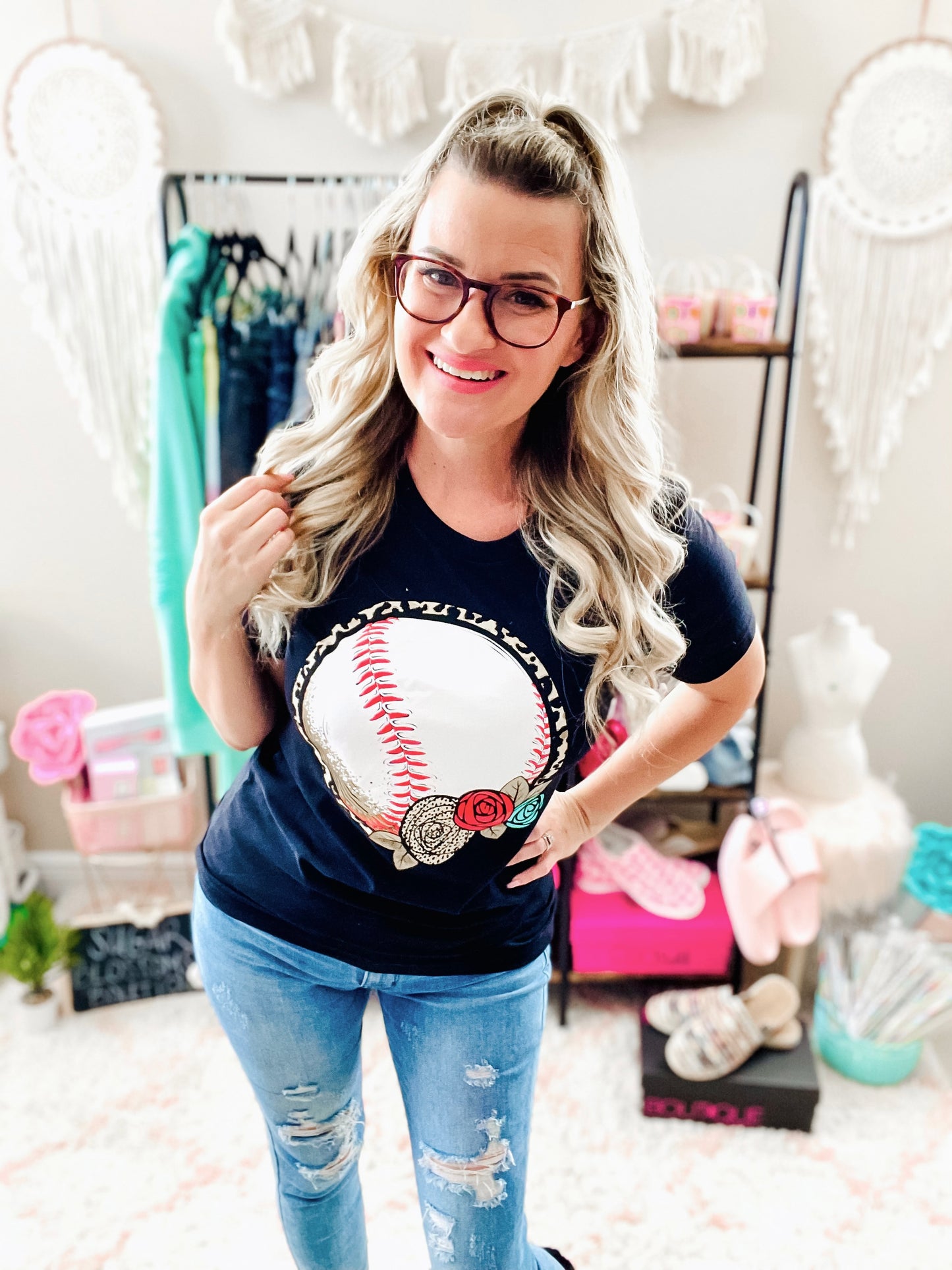 Leopard Floral Baseball Tee