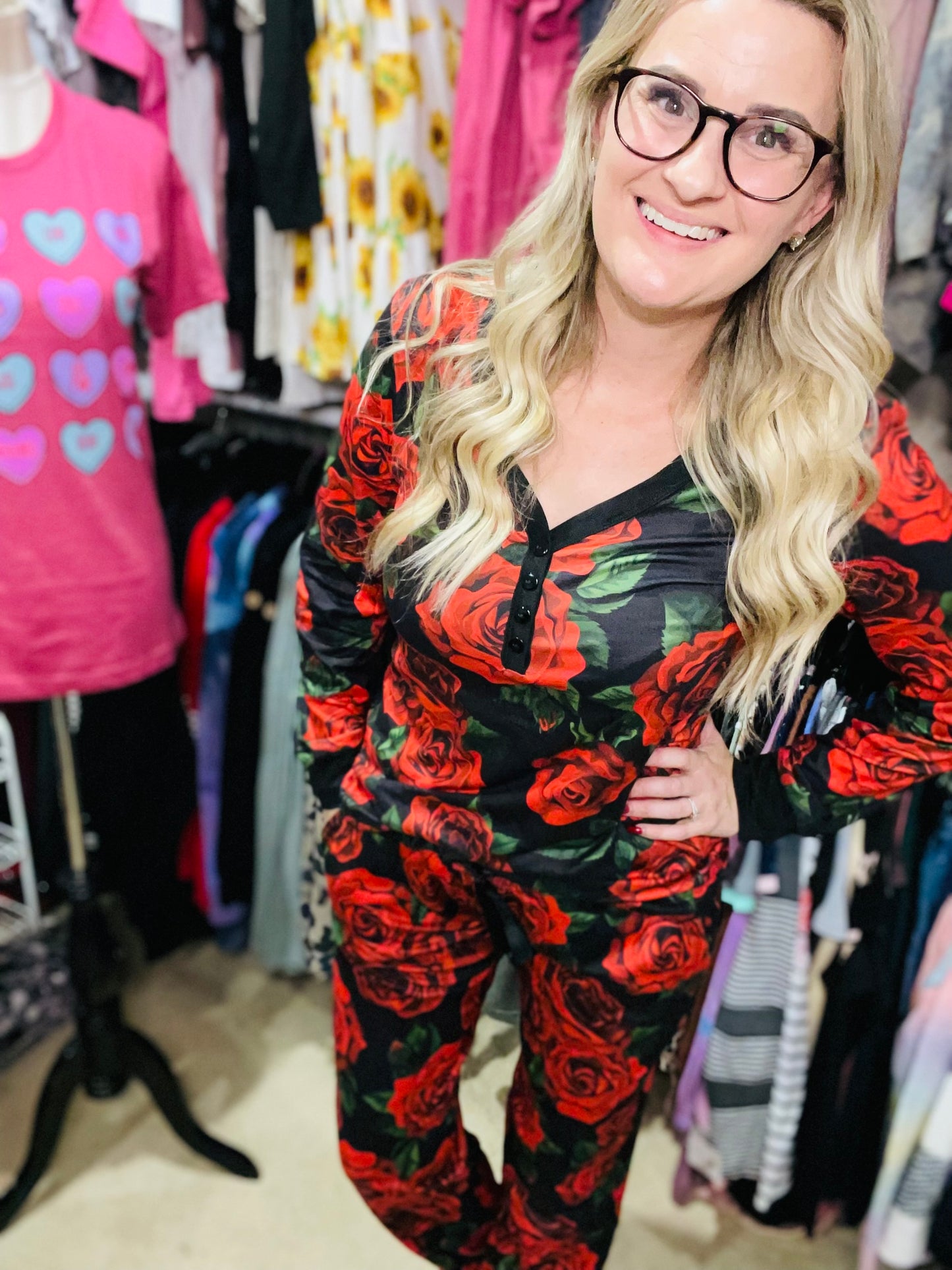 Rose Leggings Material Pajama Set
