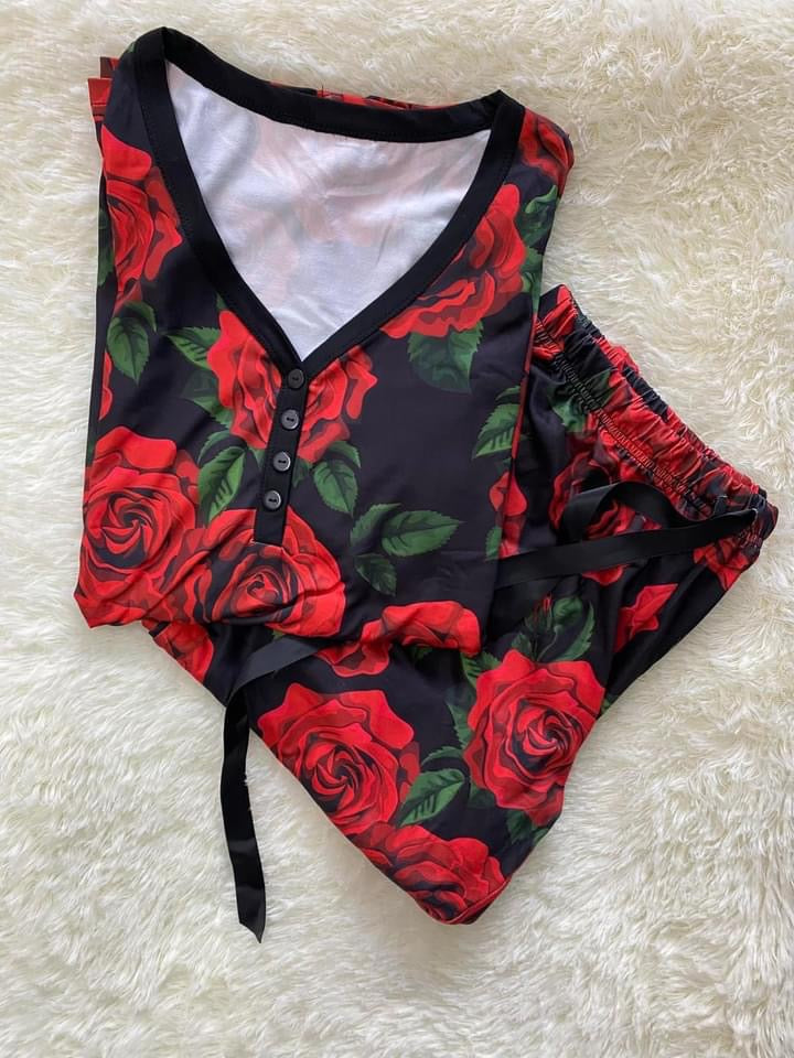 Rose Leggings Material Pajama Set