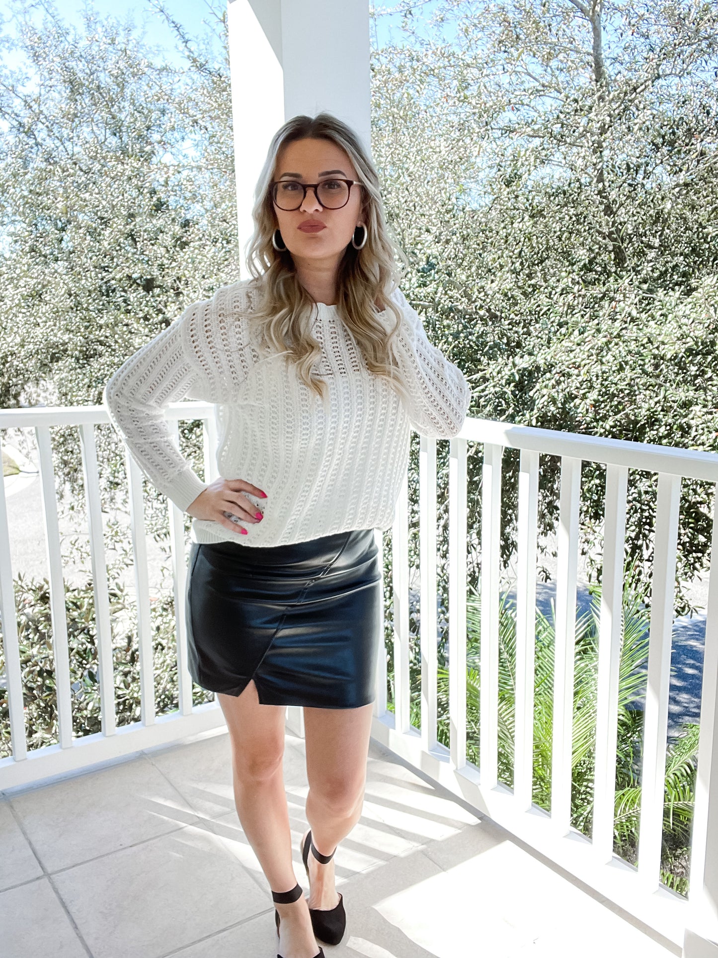 Faux Leather Mini Skirt with Slit