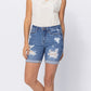 Judy Blue Mid Rise Distressed Bermuda Denim Shorts