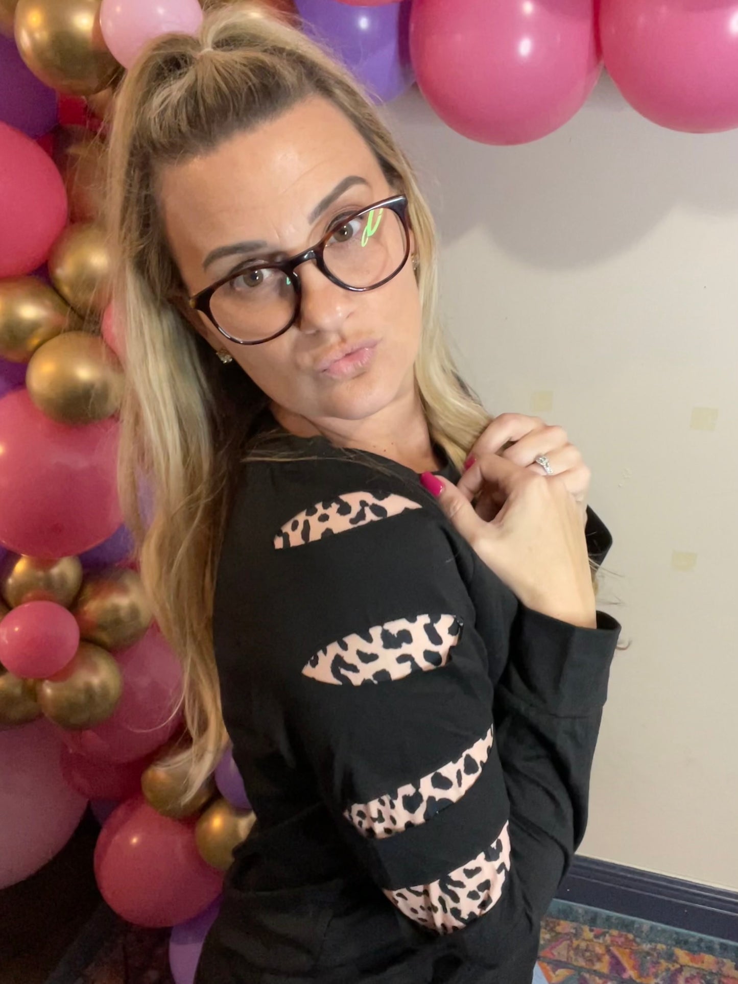 Leopard Distressed Sleeve Pullover