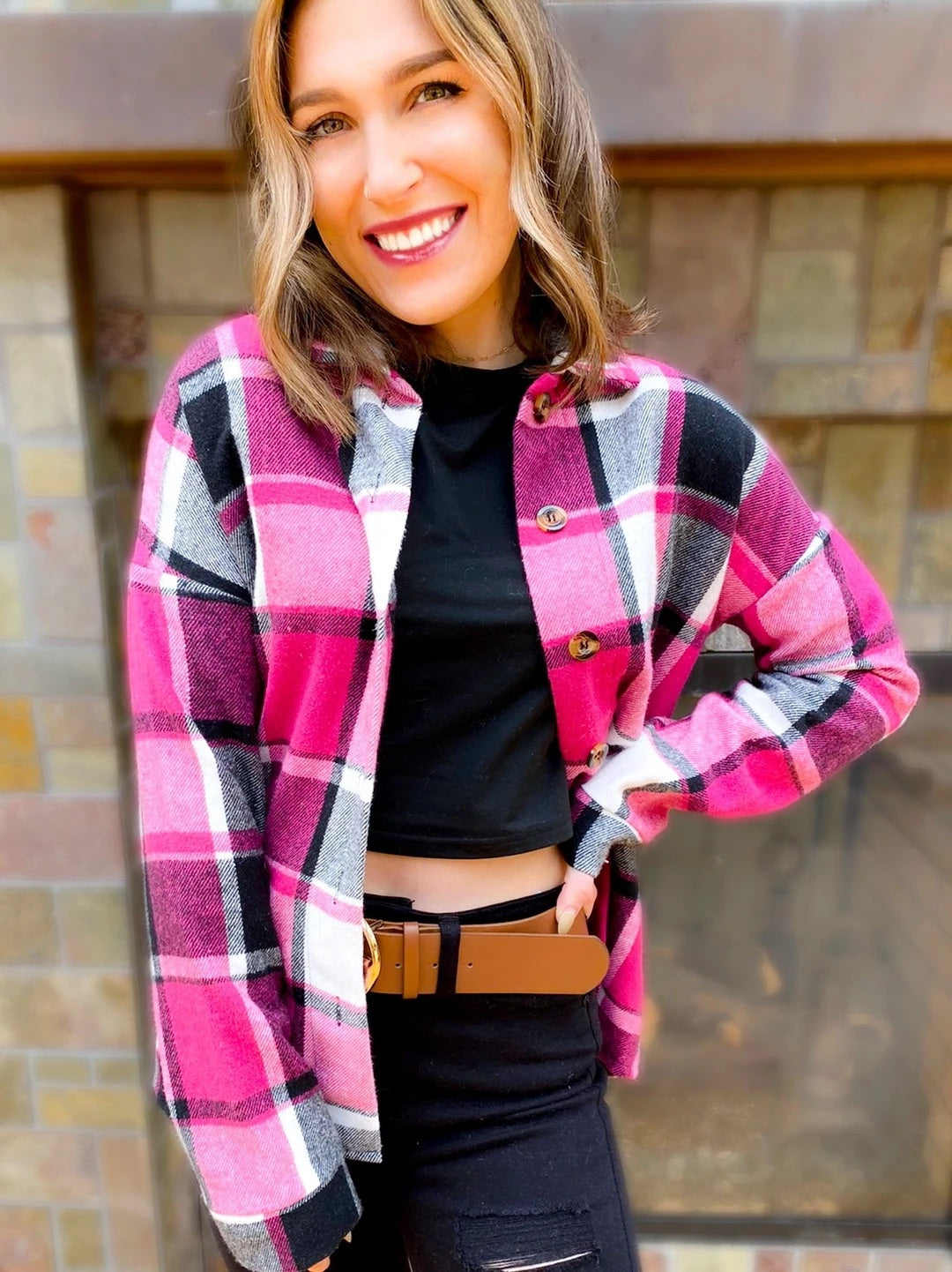 The Presley Pink Flannel Shacket