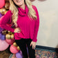 Brushed Ribbed Cowl Neck Long Sleeve Relaxed Top