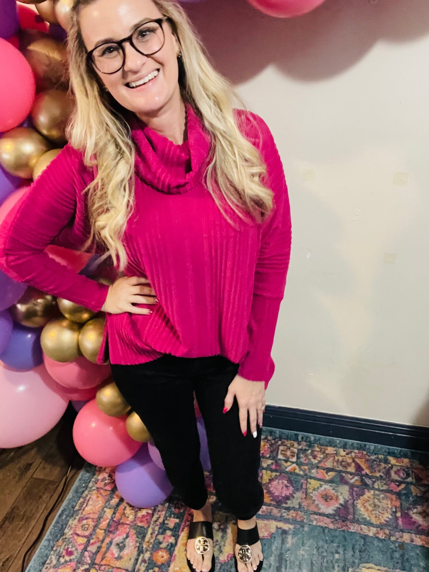 Brushed Ribbed Cowl Neck Long Sleeve Relaxed Top
