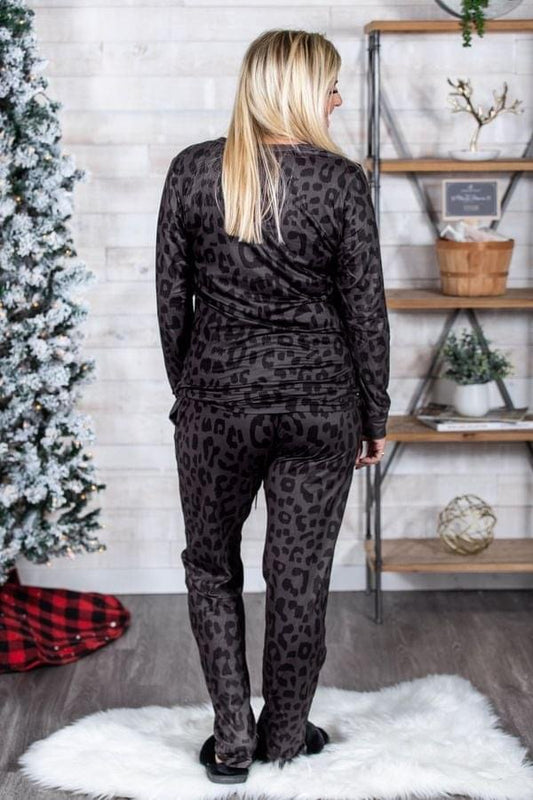 Matte Black Leopard Leggings Material Pajamas