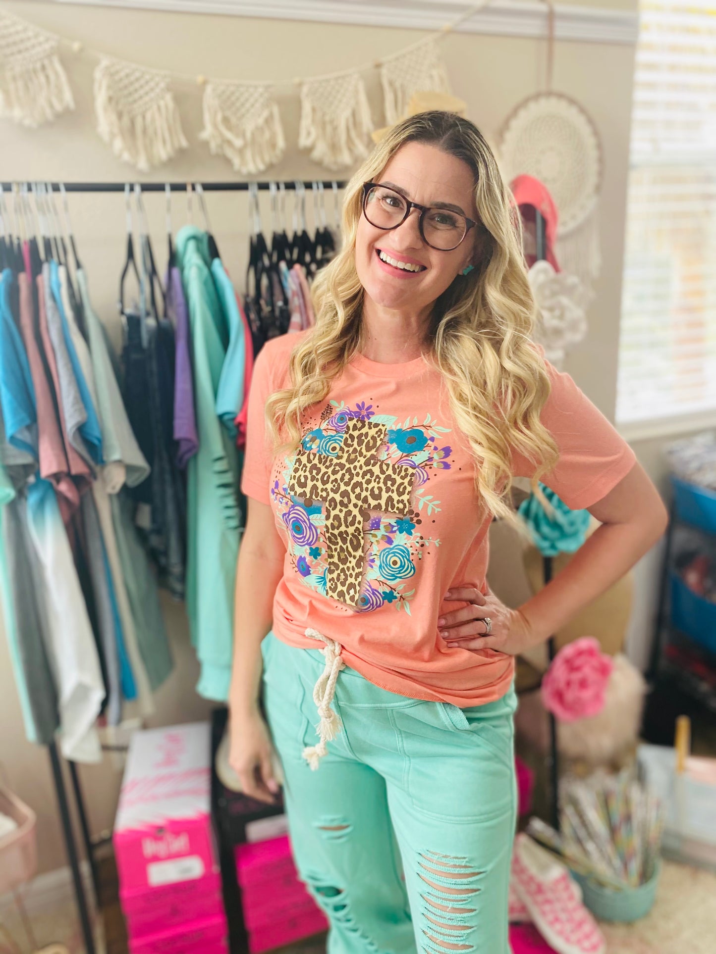 Floral Leopard Cross Tee