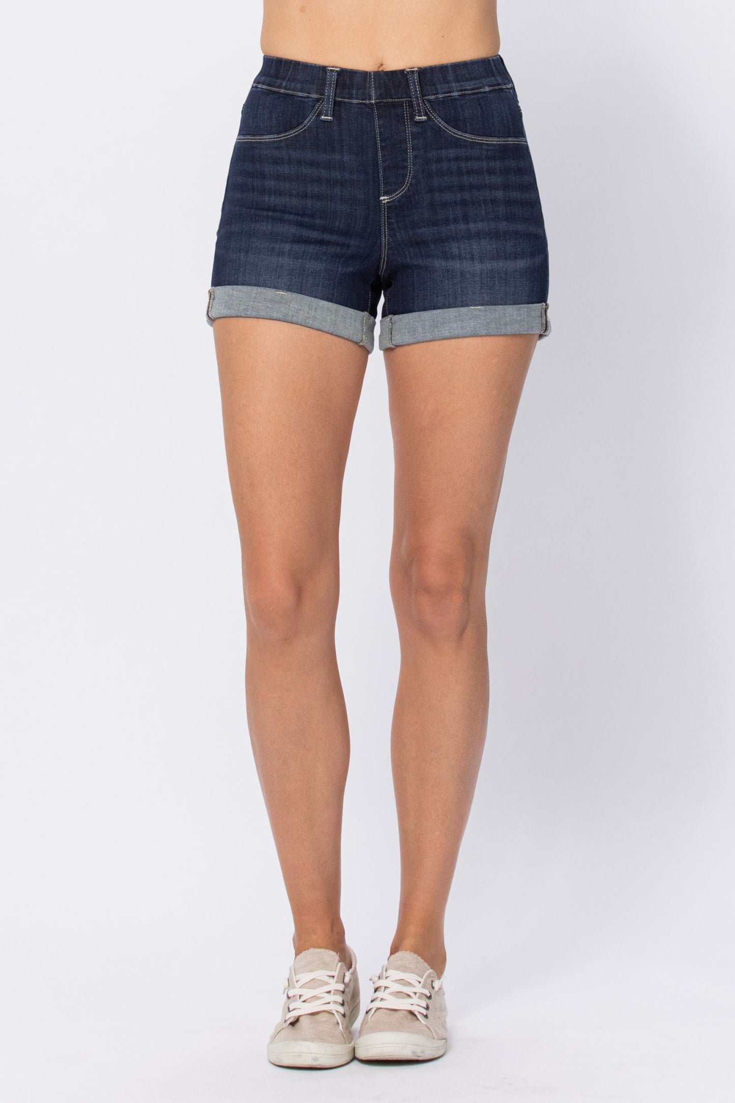 Judy Blue Mid Rise Pull On Cuffed Shorts