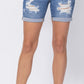Judy Blue Mid Rise Distressed Bermuda Denim Shorts
