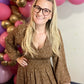 Brown Balloon Sleeve Smocked Waist Dress