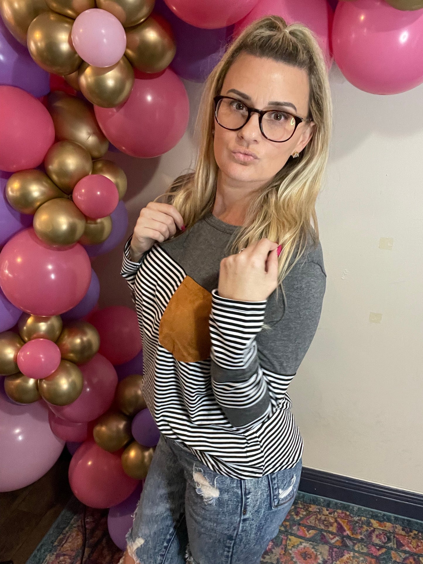 Stripes and Suede Pocket Top
