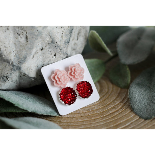 Light Pink Succulent Druzy Earring Set