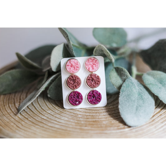 Mauve Druzy Earring Set