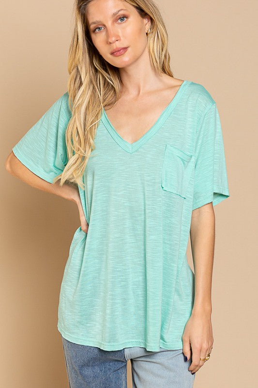 Paradise Mint V Neck Slub Tee