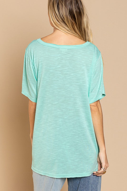 Paradise Mint V Neck Slub Tee
