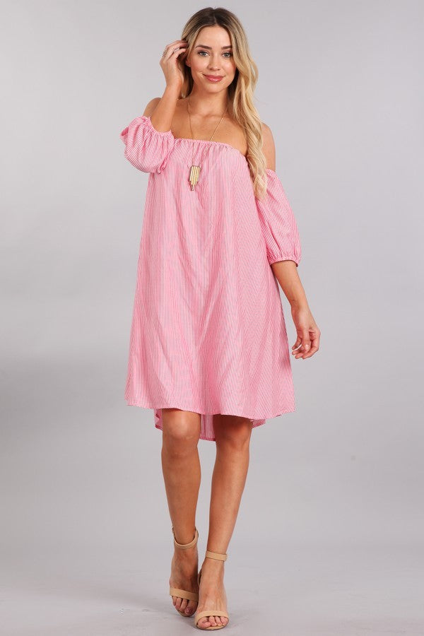 Pink Stripe Off The Shoulder Dress