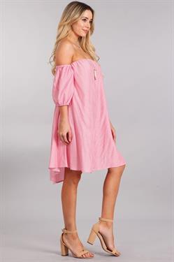 Pink Stripe Off The Shoulder Dress