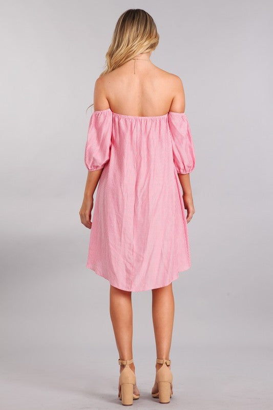 Pink Stripe Off The Shoulder Dress