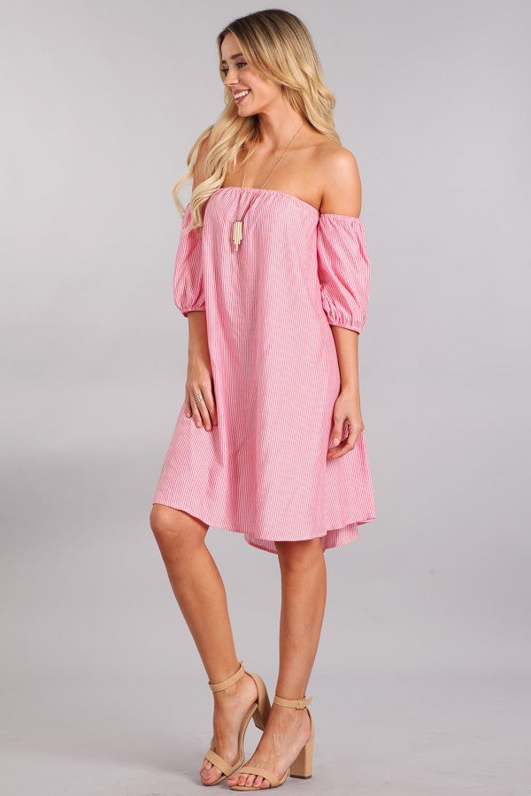 Pink Stripe Off The Shoulder Dress
