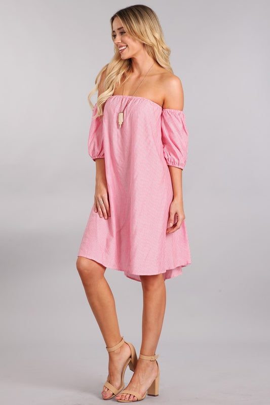 Pink Stripe Off The Shoulder Dress