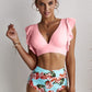 Ruffled Hem High Waist Bikini Swim Set