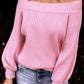 Off The Shoulder Pink Ribbed Knitted Sweater