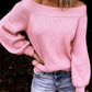 Off The Shoulder Pink Ribbed Knitted Sweater