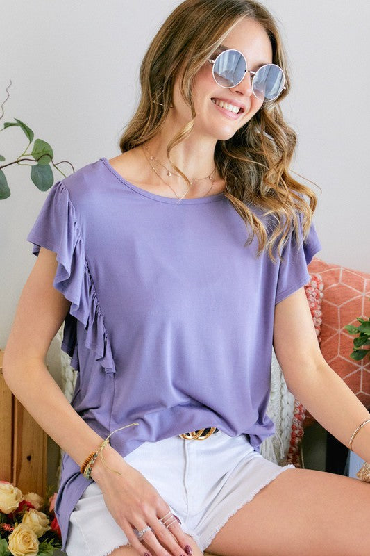 Purple Ruffle Sleeve Top