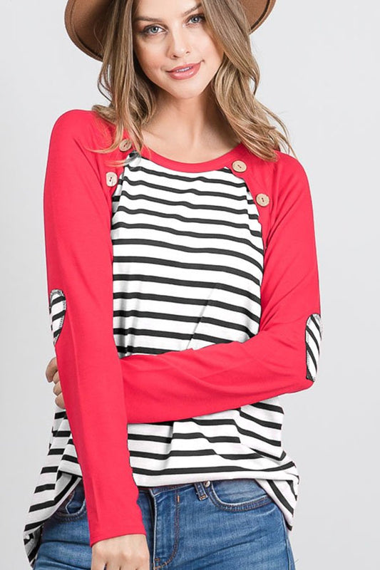 Heart Patch Striped Button Top