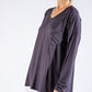 Basic Long Sleeve Vneck Solid Tee with Pocket