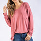 Basic Long Sleeve Vneck Solid Tee with Pocket