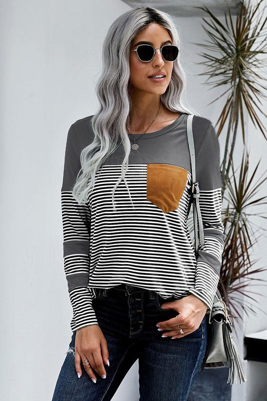 Stripes and Suede Pocket Top