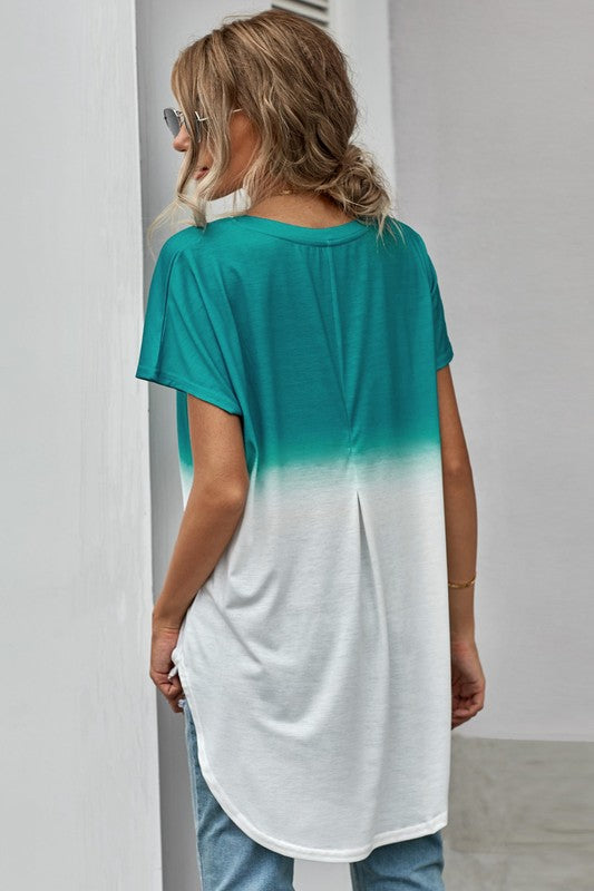 Ombre Teal Colorblock Tee