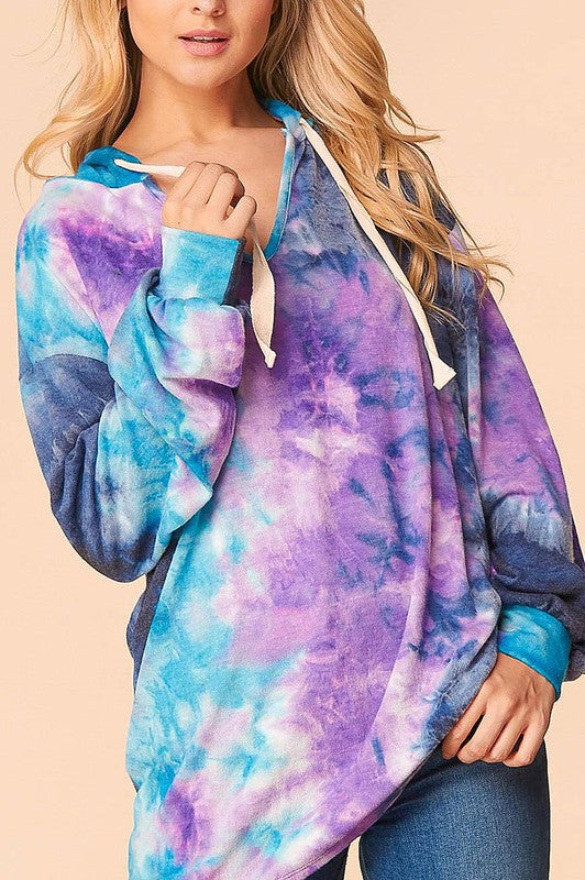 Tiedye Brushed Bubble sleeve Hoodie