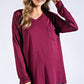 Basic Long Sleeve Vneck Solid Tee with Pocket
